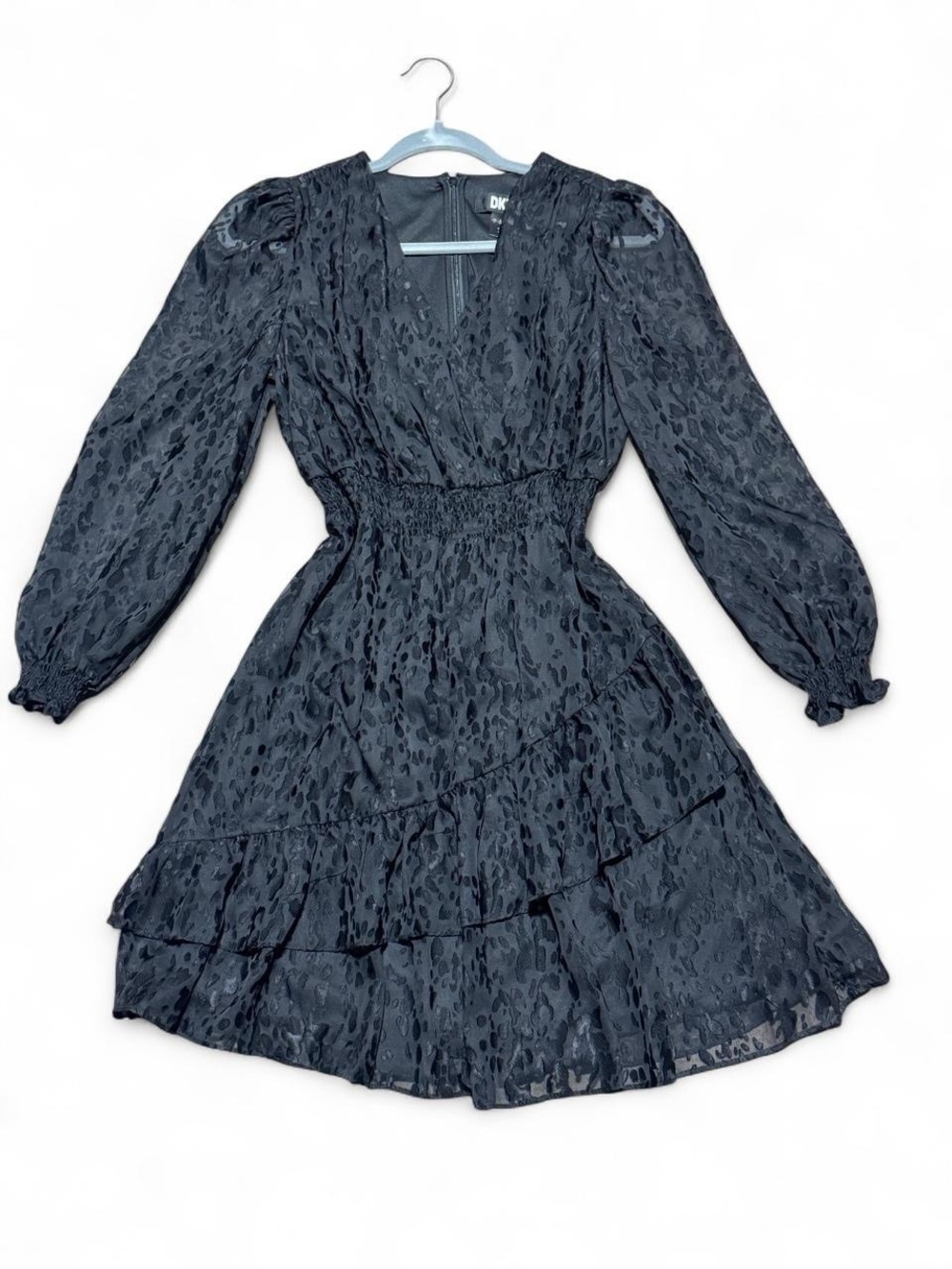 DKNY Black Lace V-Neck Long Sleeve Dress